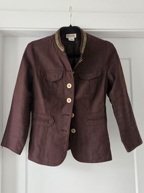 Michael Kors Chocolate Brown Blazer with Gold Accent Trim